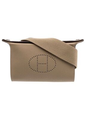 Hermes Taupe Pebbled Leather Evelyne-Style Messenger with Wide Strap